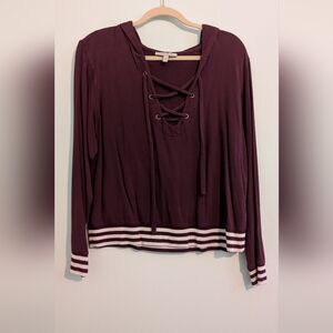 Express Women's Lace-Up Burgundy Top